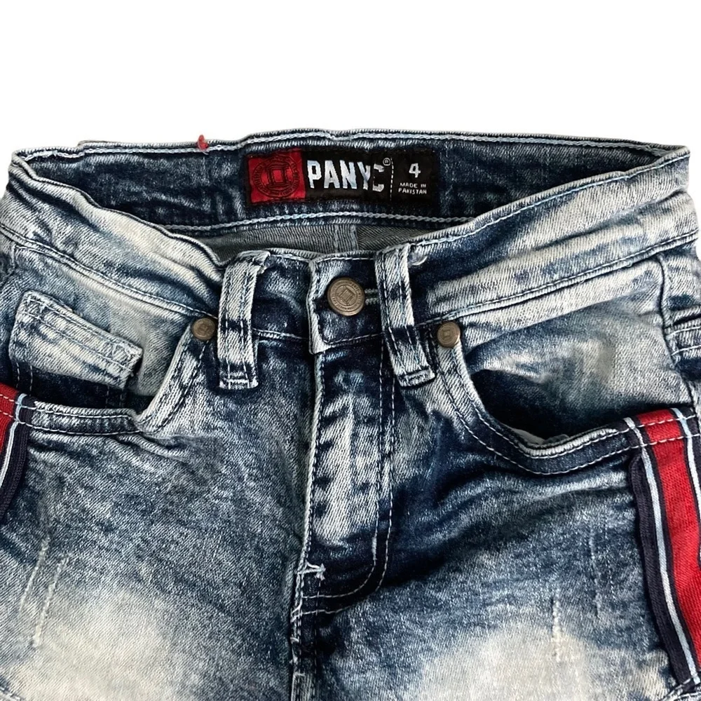 PANYC Distressed Moto Striped Denim Shorts 4